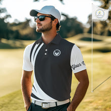 Load image into Gallery viewer, Mens polo golf shirts custom name black and white golf shirt, team golf shirts mens NQS9844