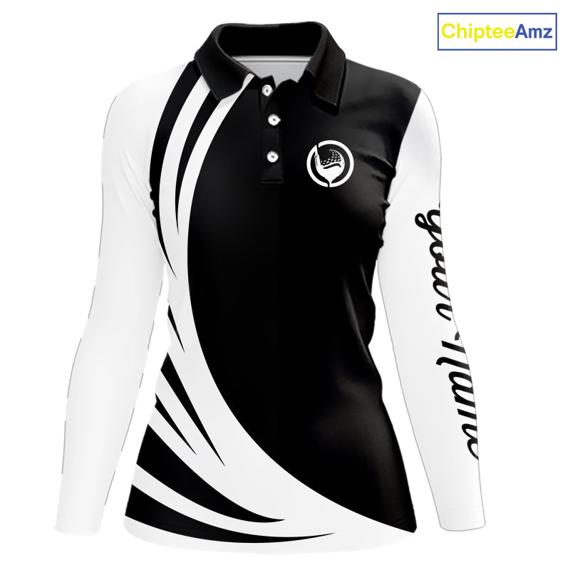 Women golf polo shirt custom name black and white golf shirt, team golf shirts ladies NQS9844