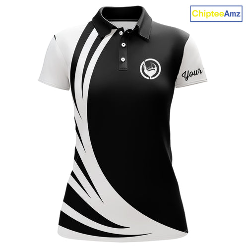Women golf polo shirt custom name black and white golf shirt, team golf shirts ladies NQS9844