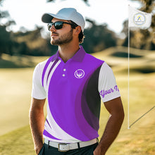 Load image into Gallery viewer, Mens polo golf shirts custom name purple and white golf shirt, team golf shirts mens NQS9845
