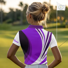Load image into Gallery viewer, Women golf polo shirt custom name purple and white golf shirt, team golf shirts ladies NQS9845