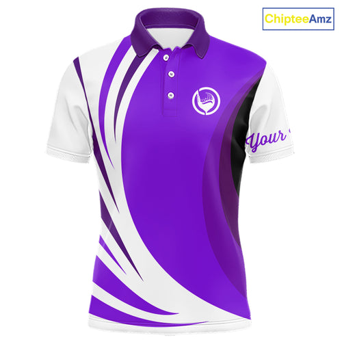 Mens polo golf shirts custom name purple and white golf shirt, team golf shirts mens NQS9845