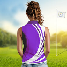 Load image into Gallery viewer, Women sleeveless polo shirt custom name purple and white golf shirt, team golf shirts ladies NQS9845