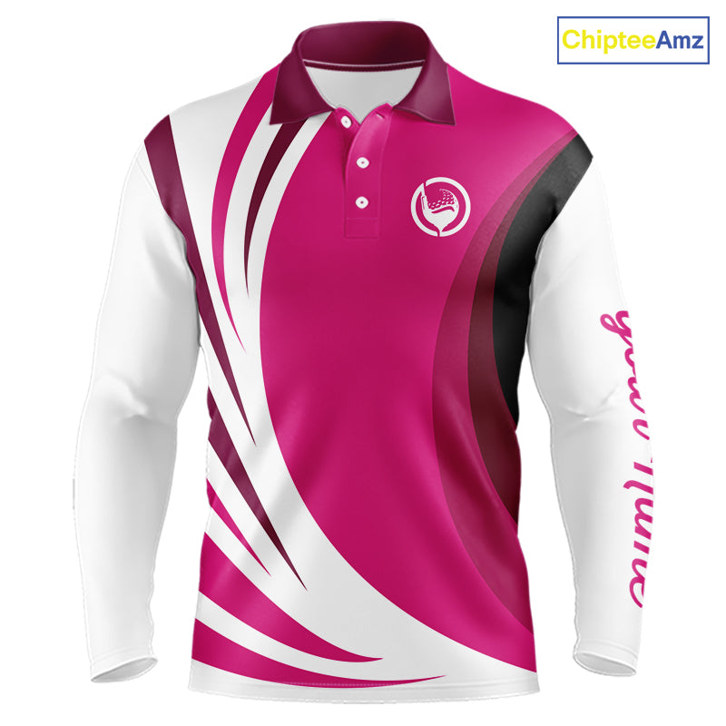 Mens polo golf shirts custom name pink and white golf shirt, team golf shirts mens NQS9846