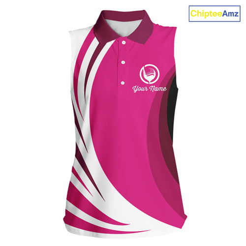 Women sleeveless polo shirt custom name pink and white golf shirt, team golf shirts ladies NQS9846