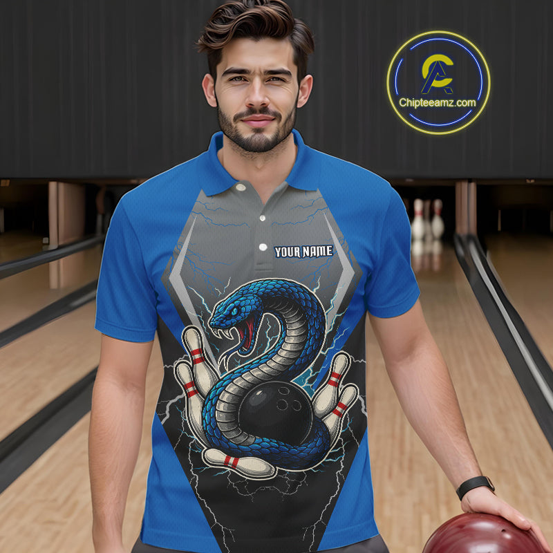 Blue Lightning Thunder Cobra Snake Custom Bowling Shirts For Men, Bowling Team Shirt With Names NQS9851