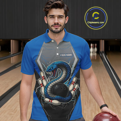 Blue Lightning Thunder Cobra Snake Custom Bowling Shirts For Men, Bowling Team Shirt With Names NQS9851