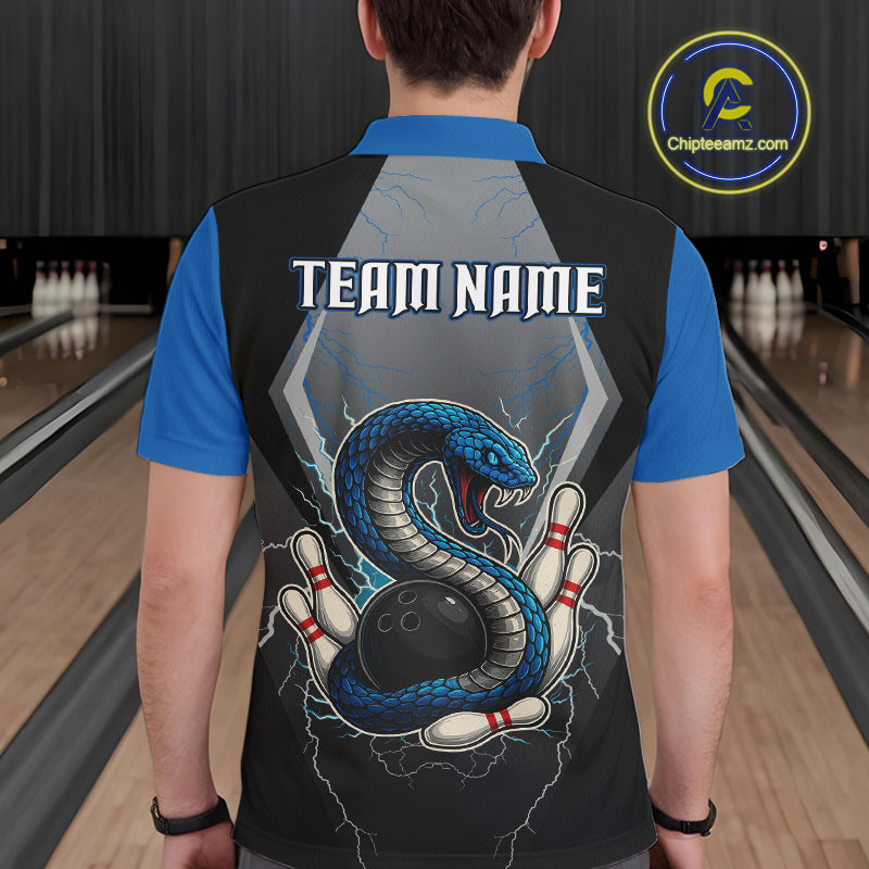 Blue Lightning Thunder Cobra Snake Custom Bowling Shirts For Men, Bowling Team Shirt With Names NQS9851