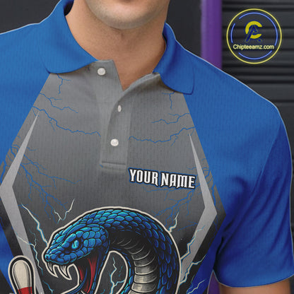 Blue Lightning Thunder Cobra Snake Custom Bowling Shirts For Men, Bowling Team Shirt With Names NQS9851