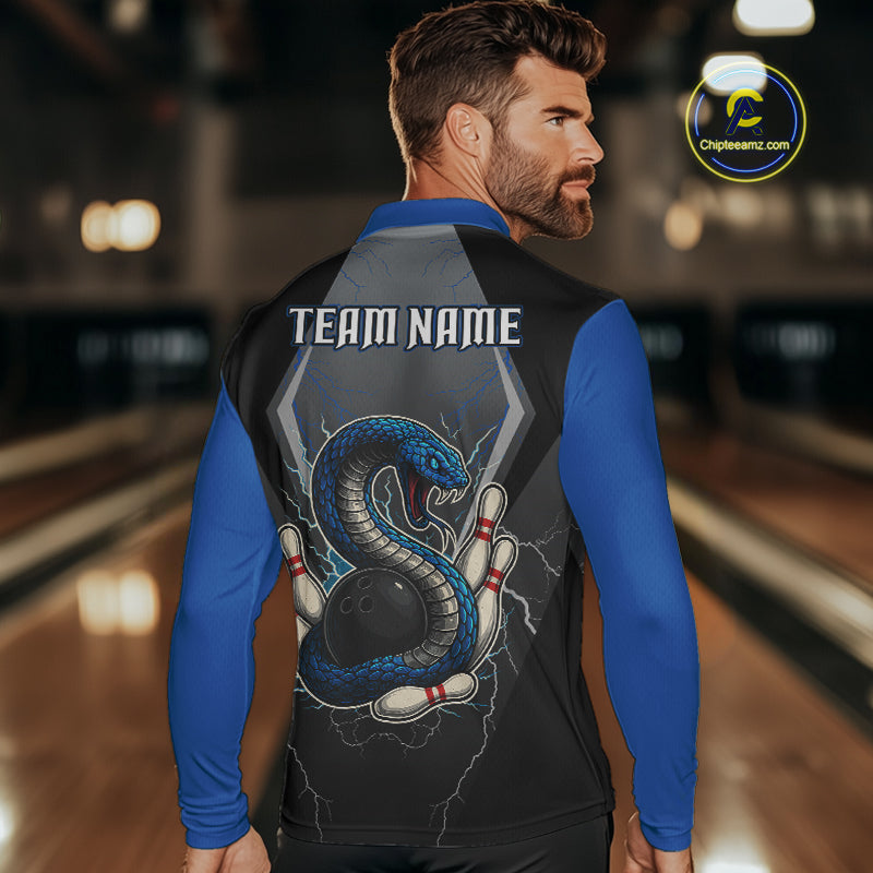 Blue Lightning Thunder Cobra Snake Custom Bowling Shirts For Men, Bowling Team Shirt With Names NQS9851