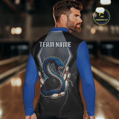 Blue Lightning Thunder Cobra Snake Custom Bowling Shirts For Men, Bowling Team Shirt With Names NQS9851