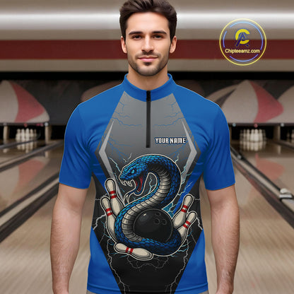 Blue Lightning Thunder Cobra Snake Custom Bowling Shirts For Men, Bowling Team Shirt With Names NQS9851