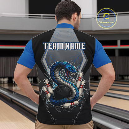 Blue Lightning Thunder Cobra Snake Custom Bowling Shirts For Men, Bowling Team Shirt With Names NQS9851