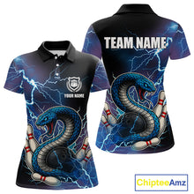 Load image into Gallery viewer, Blue Lightning Thunder Cobra Snake Bowling Polo, 1/4 Zip Shirts For Women Custom Bowling Team Uniform NQS9853