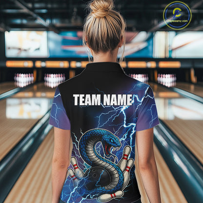 Blue Lightning Thunder Cobra Snake Bowling Polo, 1/4 Zip Shirts For Women Custom Bowling Team Uniform NQS9853