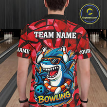 Load image into Gallery viewer, Funny Red Camo Shark Men Bowling Polo, Quarter Zip Shirts Custom Team Shark Bowling Outfit Jersey NQS10076