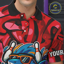 Load image into Gallery viewer, Funny Red Camo Shark Men Bowling Polo, Quarter Zip Shirts Custom Team Shark Bowling Outfit Jersey NQS10076
