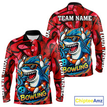 Load image into Gallery viewer, Funny Red Camo Shark Men Bowling Polo, Quarter Zip Shirts Custom Team Shark Bowling Outfit Jersey NQS10076