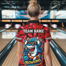 Load image into Gallery viewer, Funny Red Camo Shark Women Bowling Polo, Quarter Zip Shirts Custom Team Shark Bowling Outfit Jersey NQS10076