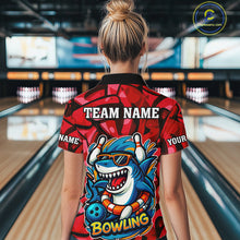 Load image into Gallery viewer, Funny Red Camo Shark Women Bowling Polo, Quarter Zip Shirts Custom Team Shark Bowling Outfit Jersey NQS10076