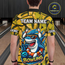 Load image into Gallery viewer, Funny Yellow Camo Shark Men Bowling Polo, Quarter Zip Shirts Custom Team Shark Bowling Outfit Jersey NQS10077