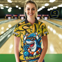Load image into Gallery viewer, Funny Yellow Camo Shark Women Bowling Polo, Quarter Zip Shirt Custom Team Shark Bowling Outfit Jersey NQS10077