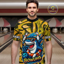 Load image into Gallery viewer, Funny Yellow Camo Shark Men Bowling Polo, Quarter Zip Shirts Custom Team Shark Bowling Outfit Jersey NQS10077