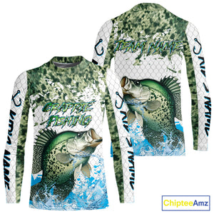 Crappie fishing green scales UV protection custom hooded sun shirt, Crappie fishing jerseys NQS10228