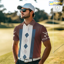 Load image into Gallery viewer, Brown Argyle Pattern Mens Golf Polo Shirts Custom Vintage Style For Golf Lovers Gift For Men NQS10233