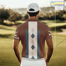 Load image into Gallery viewer, Brown Argyle Pattern Mens Golf Polo Shirts Custom Vintage Style For Golf Lovers Gift For Men NQS10233