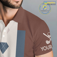 Load image into Gallery viewer, Brown Argyle Pattern Mens Golf Polo Shirts Custom Vintage Style For Golf Lovers Gift For Men NQS10233