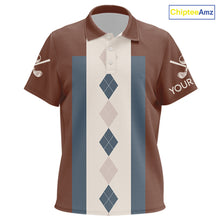 Load image into Gallery viewer, Brown Argyle Pattern Kid Golf Polo Shirts Custom Vintage Style For Golf Lovers Gift For Kid NQS10233