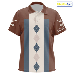 Brown Argyle Pattern Kid Golf Polo Shirts Custom Vintage Style For Golf Lovers Gift For Kid NQS10233