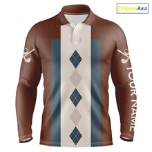 Load image into Gallery viewer, Brown Argyle Pattern Mens Golf Polo Shirts Custom Vintage Style For Golf Lovers Gift For Men NQS10233