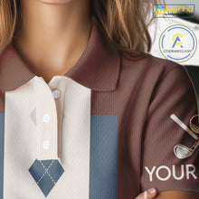 Load image into Gallery viewer, Brown Argyle Pattern Women Golf Polo Shirts Custom Vintage Style For Golf Lovers Gift For Ladies NQS10233