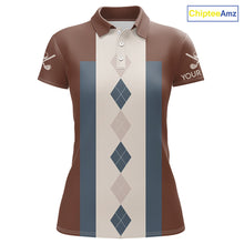 Load image into Gallery viewer, Brown Argyle Pattern Women Golf Polo Shirts Custom Vintage Style For Golf Lovers Gift For Ladies NQS10233