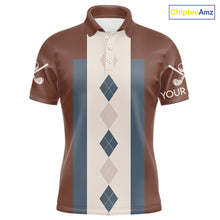 Load image into Gallery viewer, Brown Argyle Pattern Mens Golf Polo Shirts Custom Vintage Style For Golf Lovers Gift For Men NQS10233