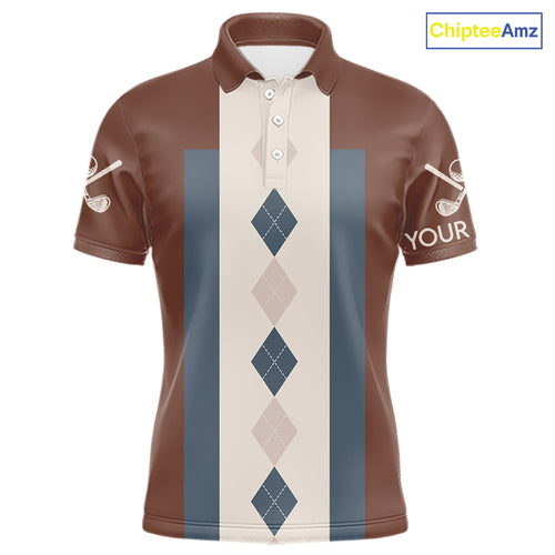 Brown Argyle Pattern Mens Golf Polo Shirts Custom Vintage Style For Golf Lovers Gift For Men NQS10233