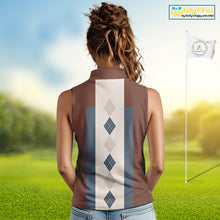 Load image into Gallery viewer, Brown Argyle Pattern Women Sleeveless Polo Shirt Custom Vintage Style For Golf Lovers Gift For Ladies NQS10233