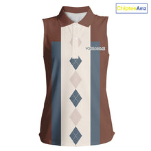 Load image into Gallery viewer, Brown Argyle Pattern Women Sleeveless Polo Shirt Custom Vintage Style For Golf Lovers Gift For Ladies NQS10233