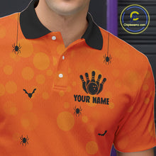 Load image into Gallery viewer, Custom Funny orange Bowling Team Shirt Halloween Polo &amp; Quarter-Zip Bowling Jersey for Men NQS10396