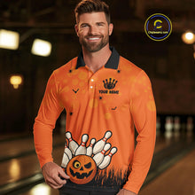 Load image into Gallery viewer, Custom Funny orange Bowling Team Shirt Halloween Polo &amp; Quarter-Zip Bowling Jersey for Men NQS10396