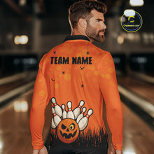 Load image into Gallery viewer, Custom Funny orange Bowling Team Shirt Halloween Polo &amp; Quarter-Zip Bowling Jersey for Men NQS10396