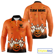 Load image into Gallery viewer, Custom Funny orange Bowling Team Shirt Halloween Polo &amp; Quarter-Zip Bowling Jersey for Men NQS10396