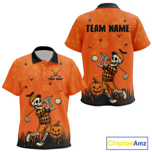 Custom Funny orange Golf skull Halloween Kid golf polo shirt, Personalized Halloween golf outfit NQS10397