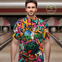Load image into Gallery viewer, Funny colorful graffiti pattern Bowling Team Polo, 1/4 Zip Shirt For Men Custom Mens Bowling Jersey NQS10823