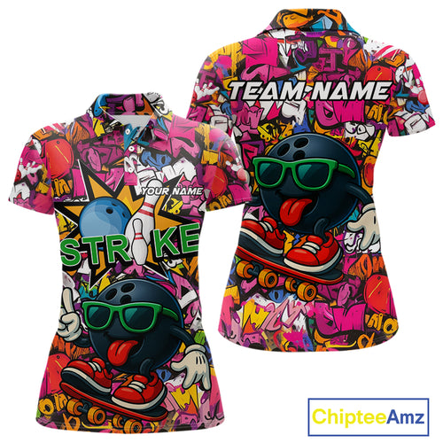 Funny pink graffiti pattern Bowling Team Shirt For Women Custom Ladies Bowling Jersey NQS10824