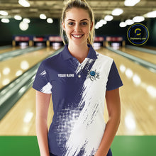 Load image into Gallery viewer, Custom Blue and White Strike Bowling Shirts Women Polo, 1/4 Zip Bowling Team Jerseys Bowling League NQS10826