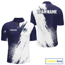 Load image into Gallery viewer, Custom Blue and White Strike Bowling Shirts Men Polo, Quarter Zip Bowling Team Jerseys Bowling League NQS10826