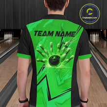 Load image into Gallery viewer, Personalized Green Lightning Thunder Bowling Polo, Quarter Zip Shirts For Men, Team Bowling Jersey NQS10832
